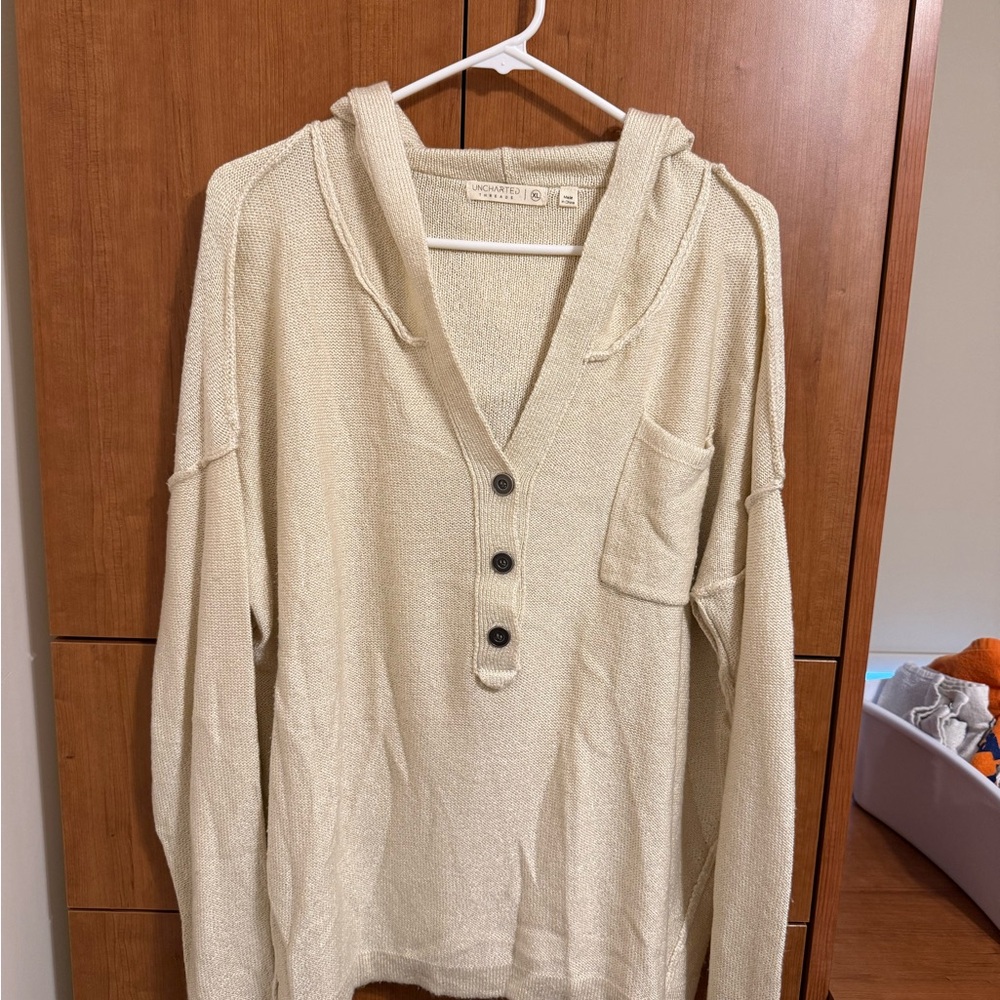 Cream Hooded Sweatshirt with Button Detail